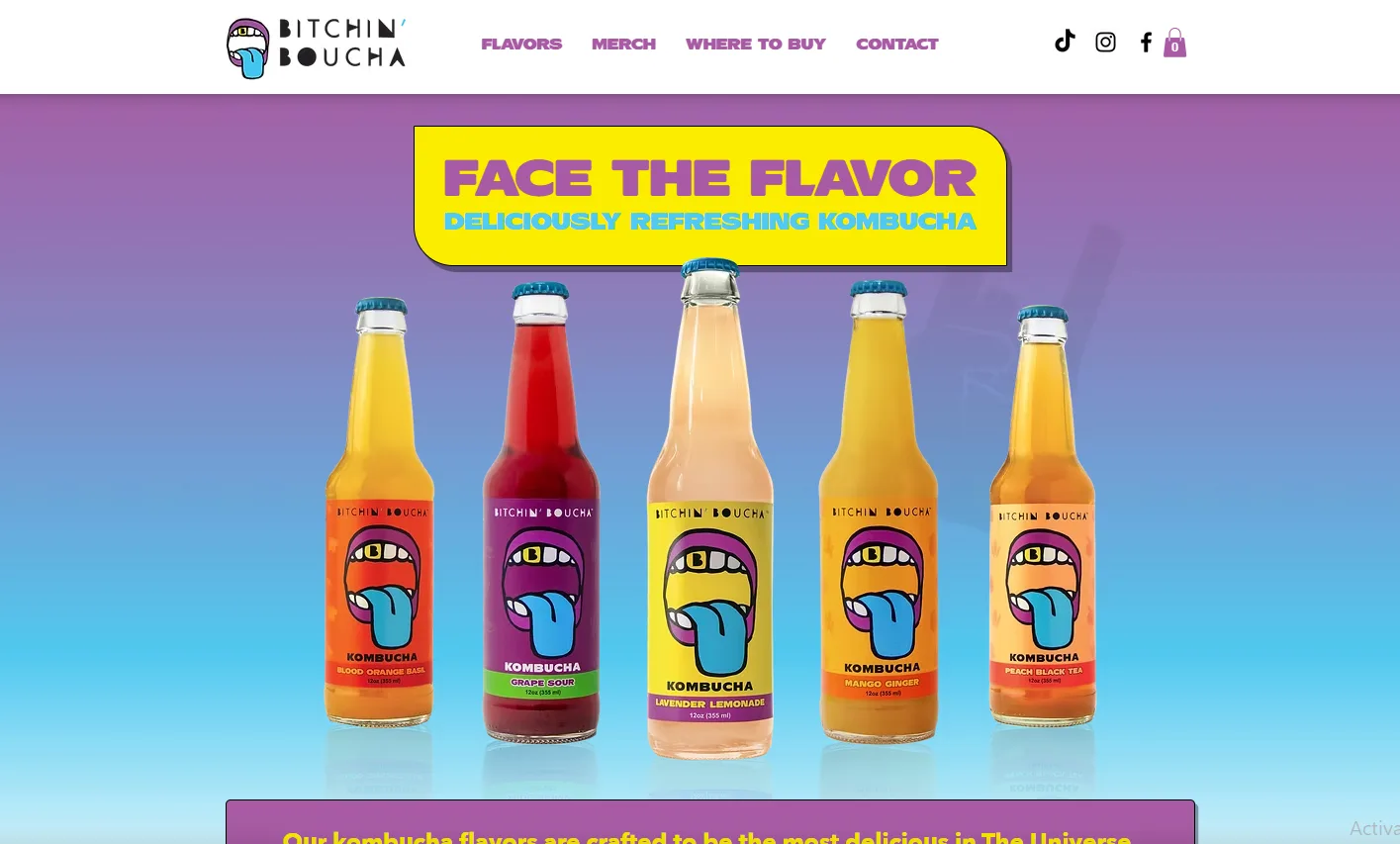 Kombucha brand storefront on Shopify showing the flavor range