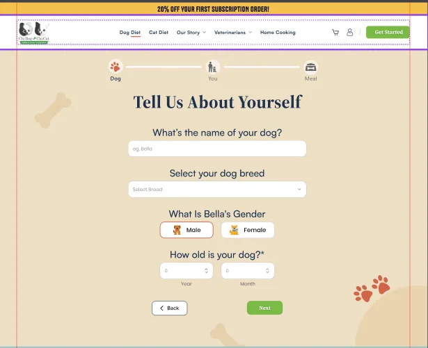 ChiDog custom subscriber dashboard on Shopify showing pet profile and plan management
